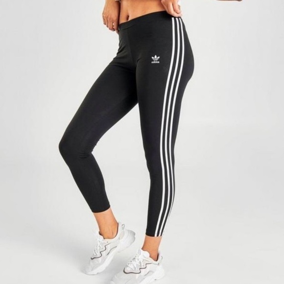 Adidas Three Stripe Black and White Leggings‎ logo embroidered cotton casual S - Picture 1 of 10
